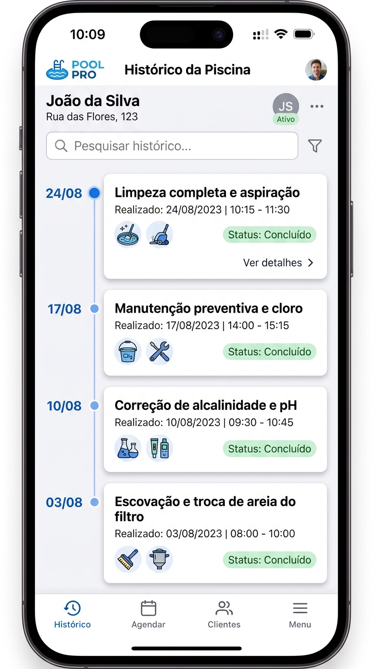 APP Piscina Pro - Histórico da Piscina